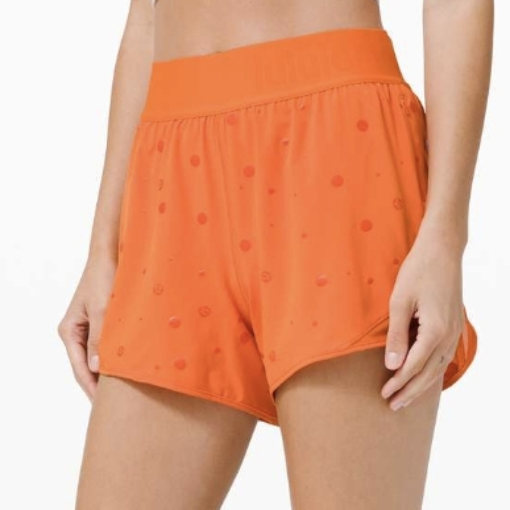 Lululemon Hotty Hot Short 4" *Logo In Poco Logo Foil Amber Orange